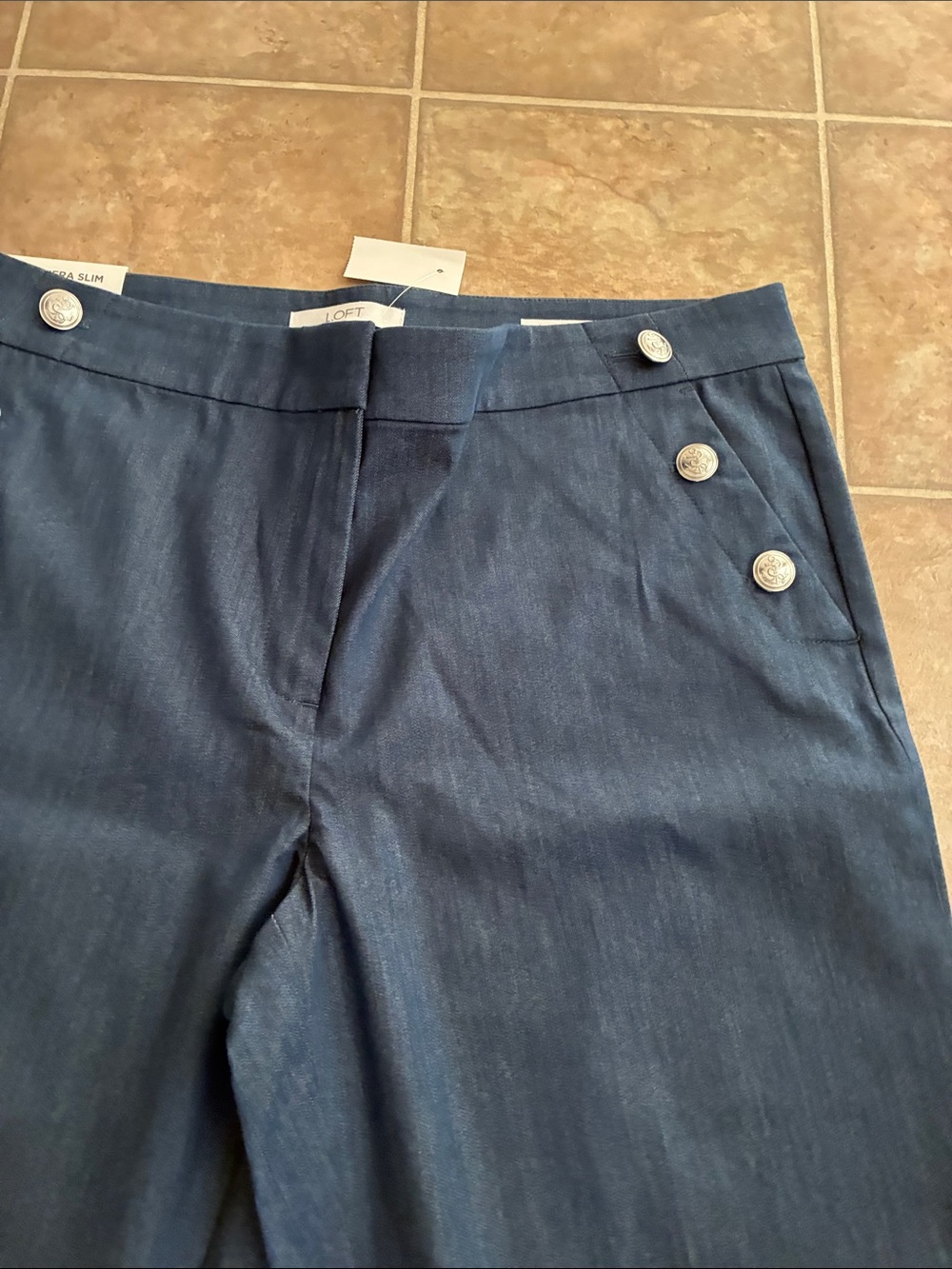LOFT Navy Blue Sailor-Button Pants riviera slim - Picture 3 of 4